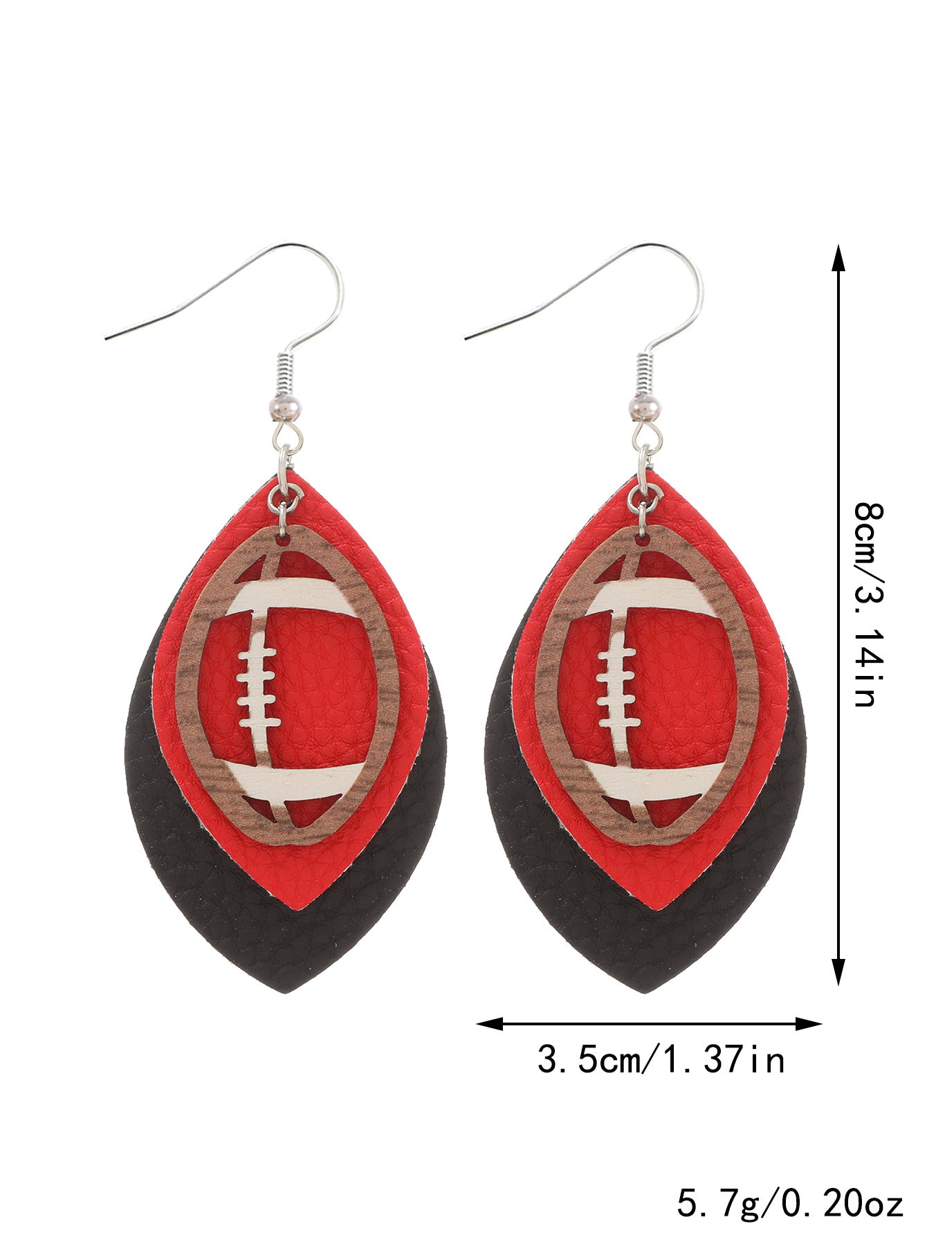 Wholesale Sports Style Rugby Brown Leopard Print Leaf Three-layer Leather Dot Diamond Rugby Earrings