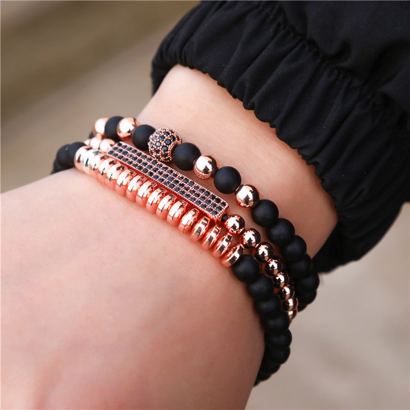 Wholesale black frosted wear copper with zirconium diamond ball flying saucer long bracelet set