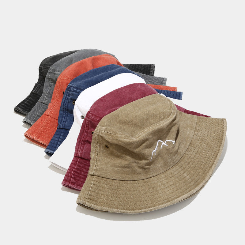 Wholesale Washed and Distressed Mountain Embroidery Vintage Bucket Hat