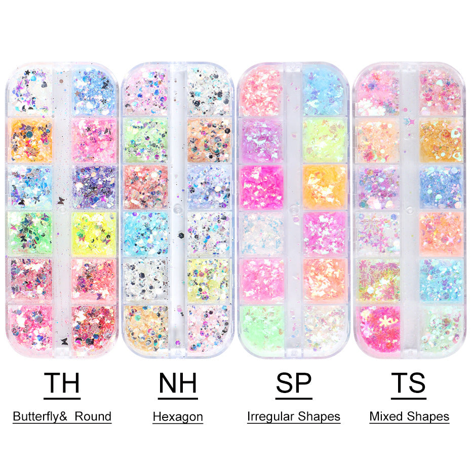 Wholesale 3pcs Butterfly Mica Platinum Fragment Hexagonal Nail Jewelry Patch