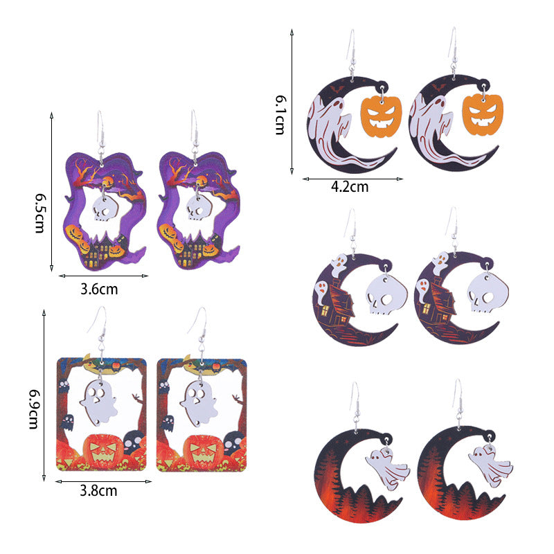 Wholesale  Wooden Earrings Ghost Pumpkin Castle Fun
