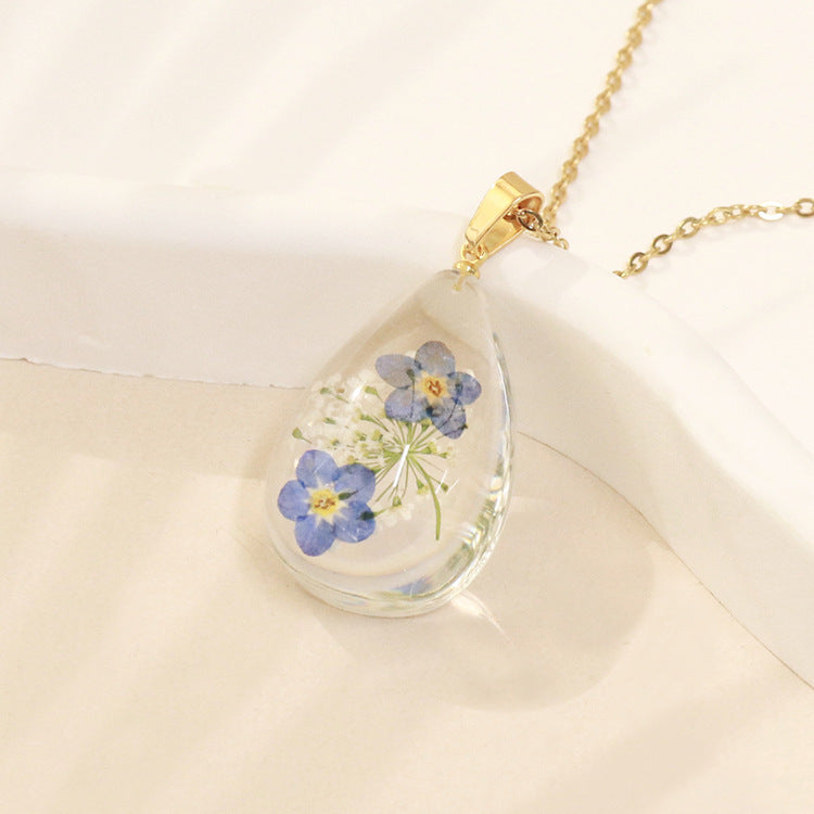 Wholesale 6pcs High Transparent Real Flower Dripping Glue Plant Specimen Necklace