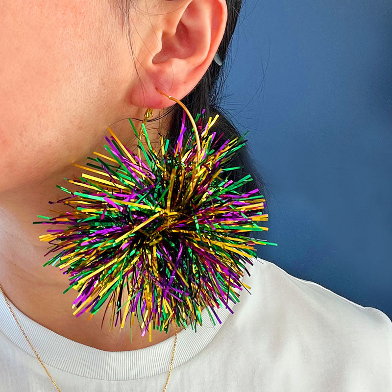 Wholesale 2 Pairs/pack Carnival Shiny Big Ball Fireworks  Mardi Gras Earrings