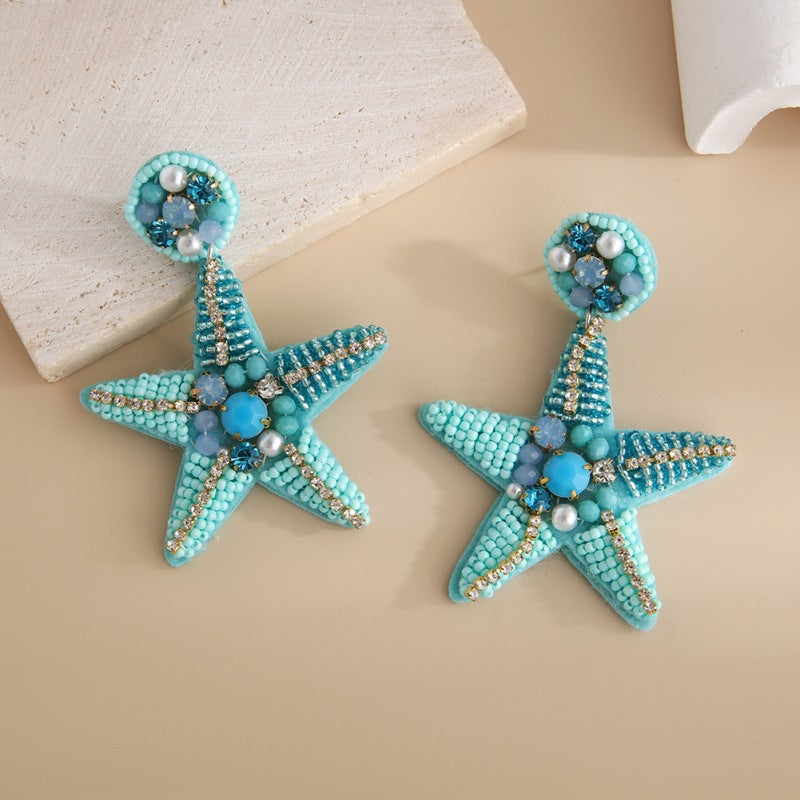 Wholesale Marine Biological Fabric Rice Beads Handmade Sea Star Shell Earrings