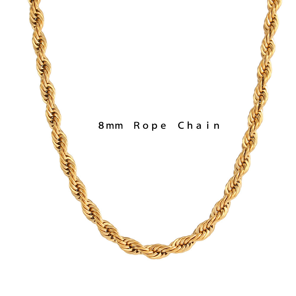Wholesale Golden Fried Dough Twists Chain Stainless Steel Necklace