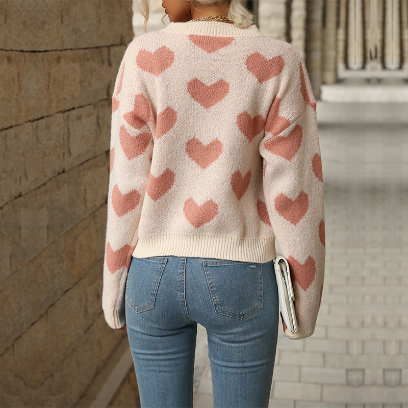 Wholesale Valentine's Day Polyester Casual Love Long Sleeved Pink Sweater