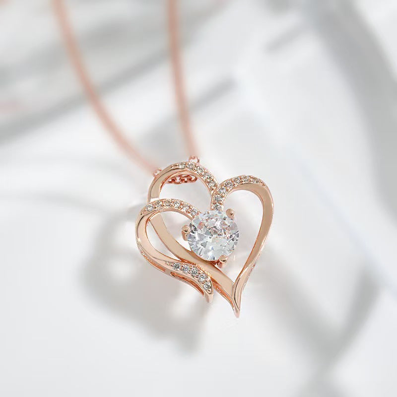 Wholesale Valentine' s Day double heart-shaped pendant necklace