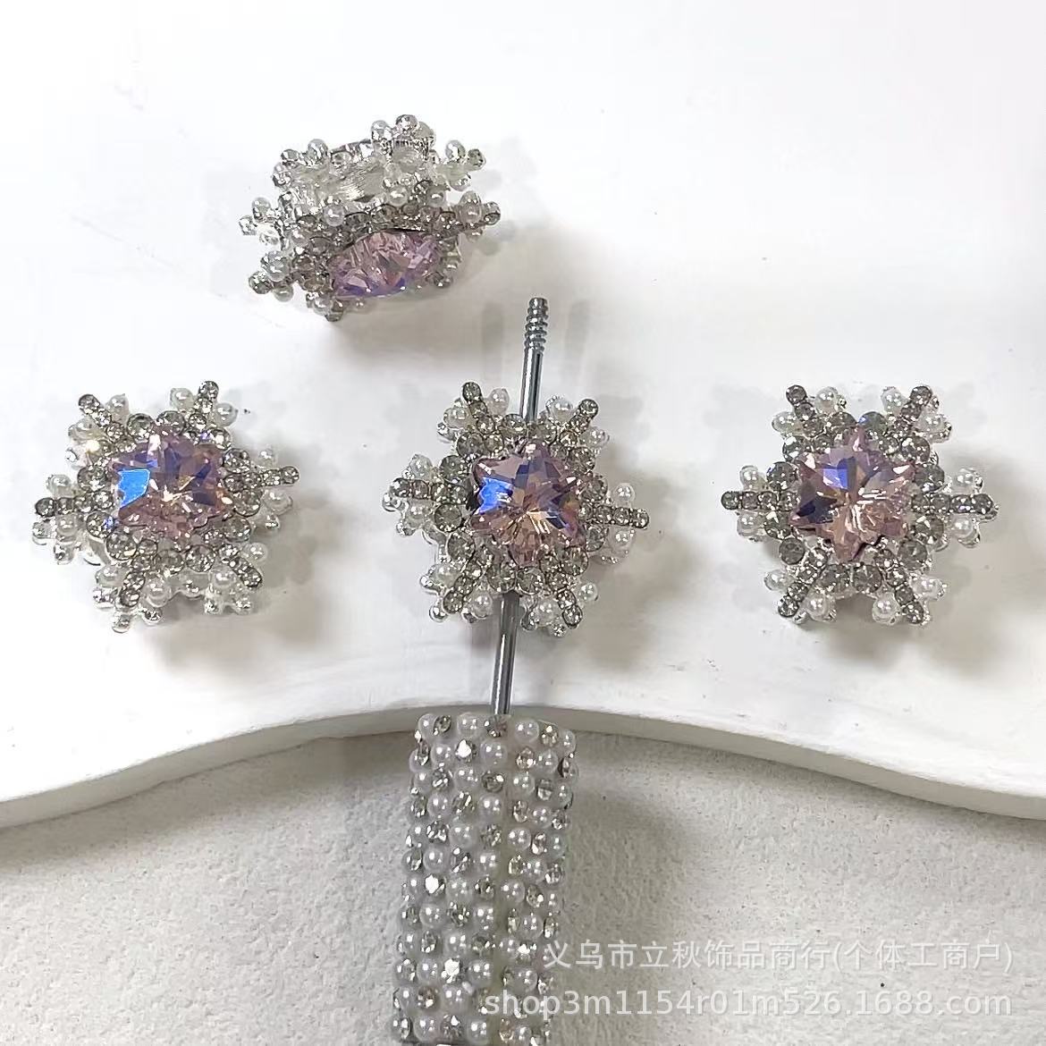 Wholesale  10pcs Snowflake inlaid with colored zircon straight hole beads