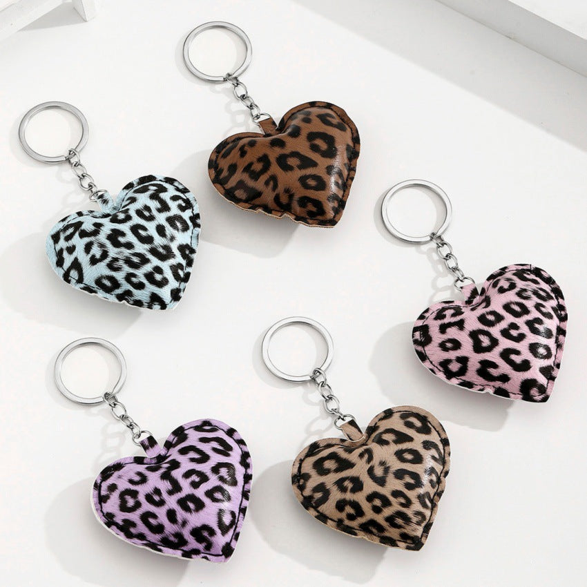 Wholesale PU Leopard Print Cotton Filled Heart Keychain Pendant