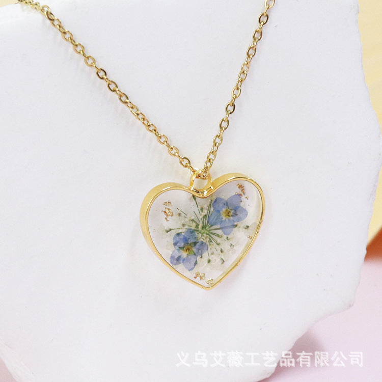 Wholesale 6pcs Love Forget-Me-Not Epoxy Real Flower Necklace
