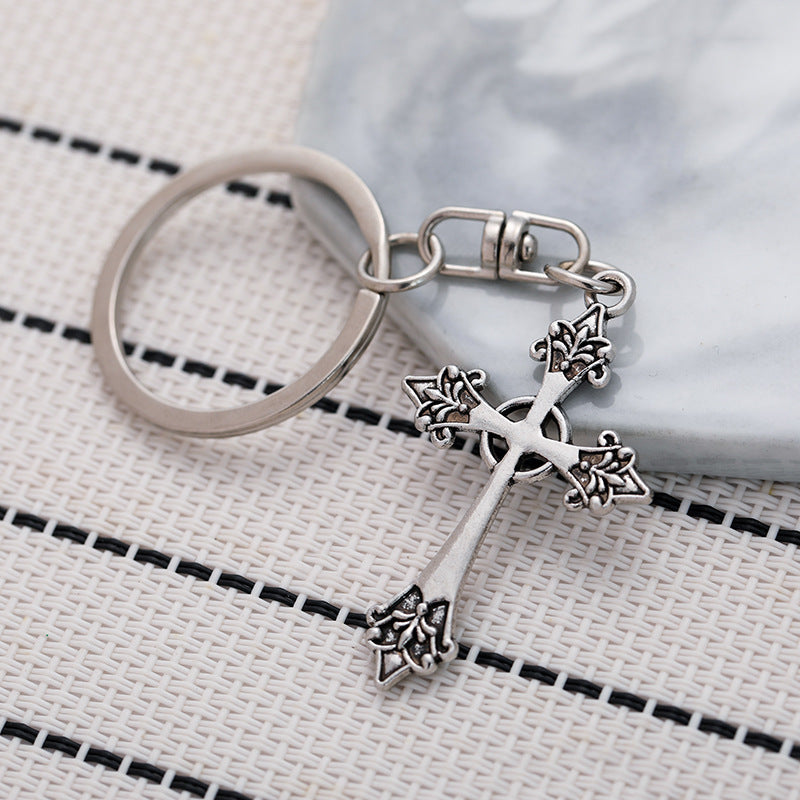 Wholesale Creative Flower Pattern Cross Zinc Alloy Keychain