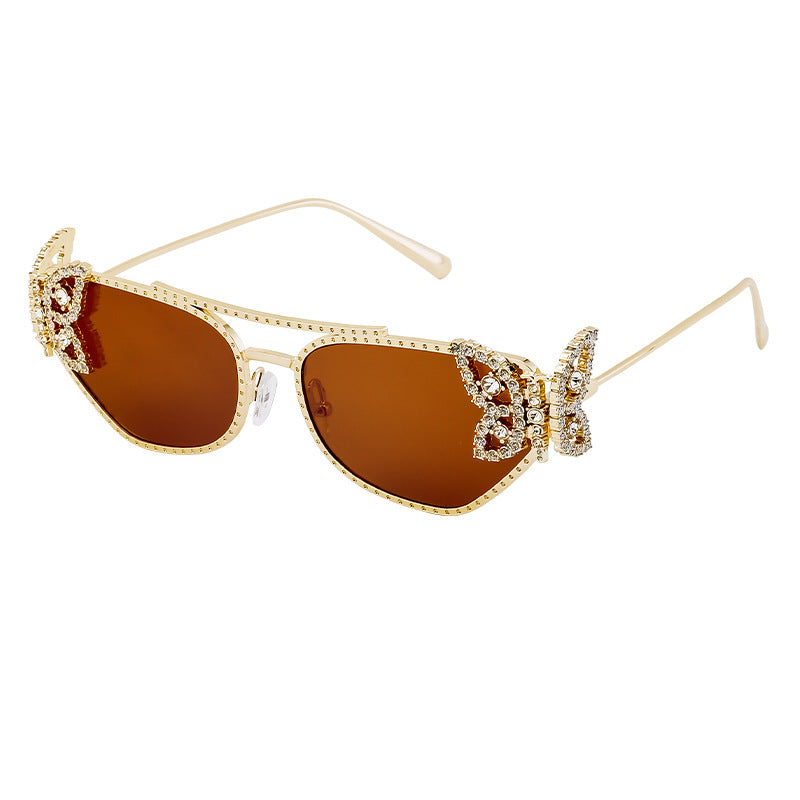 Wholesale Fashion Butterfly Diamond Square Frame Metal Temple Sunglasses