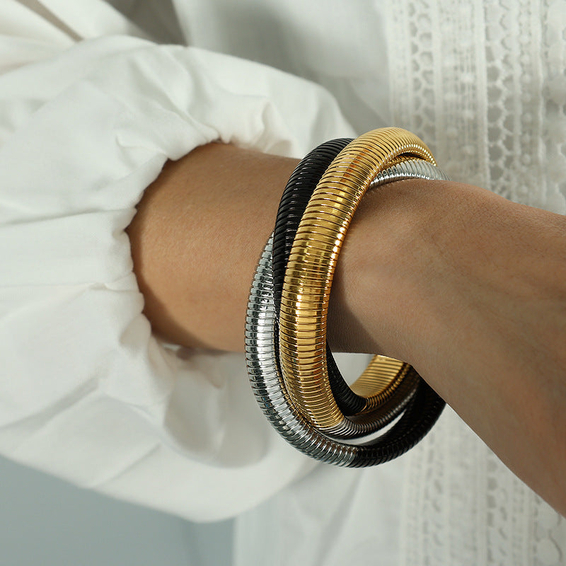 Wholesale Titanium Steel Triple Wrap 18K Gold Plated Stainless Steel Bracelet