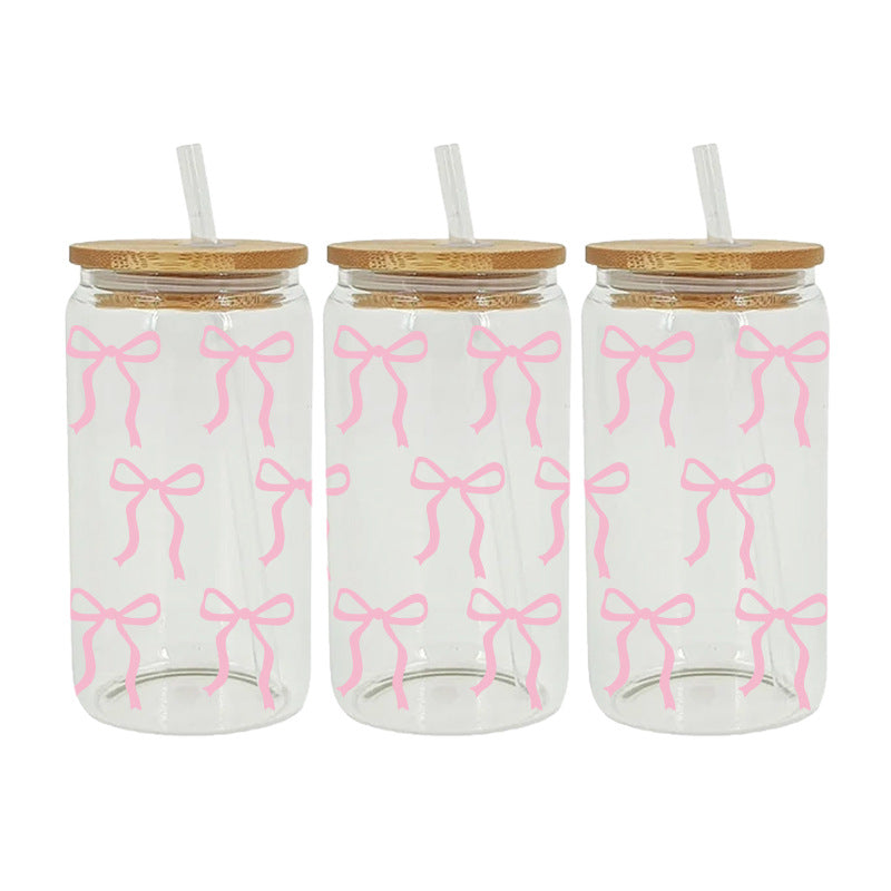 Wholesale Pink Cartoon Bow Ribbon 16oz Cup UV DTF Wraps