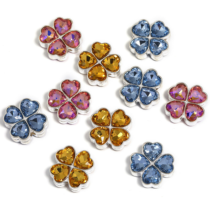 Wholesale 10pcs Heavy Camellia Diamond Ball Four-leaf Clover Rhinestone Beads