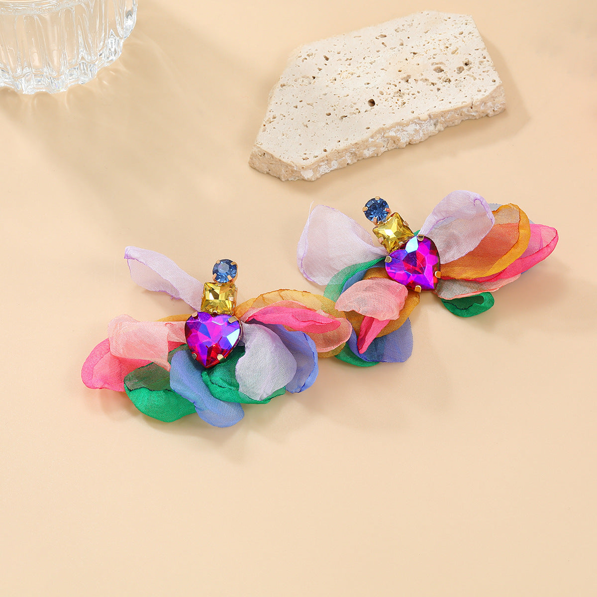 Wholesale Colored Diamond Fabric Floral Bohemian Ethnic Style Earrings