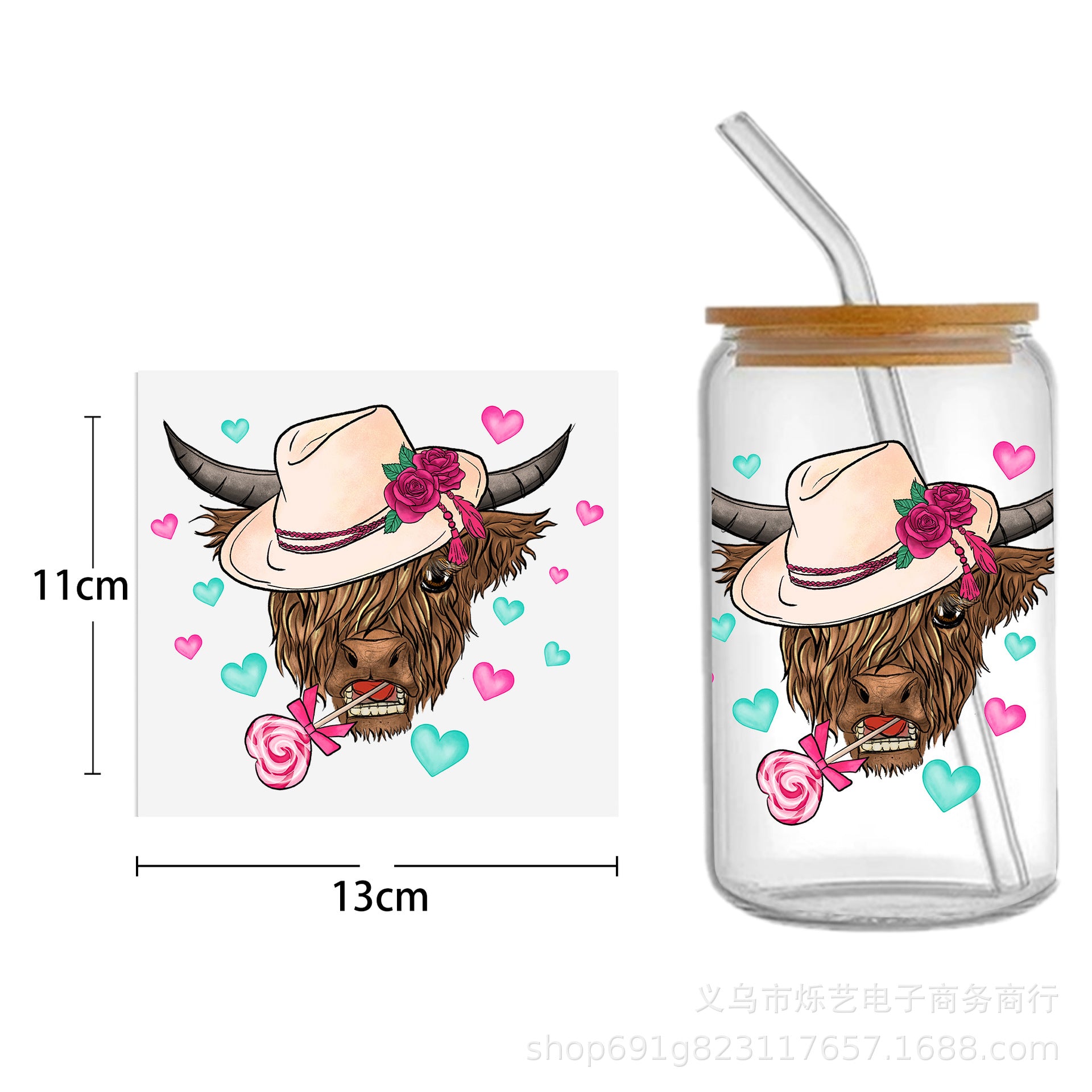 Wholesale Cow  Alpaca Animal Series 16oz Cup UV DTF Wraps