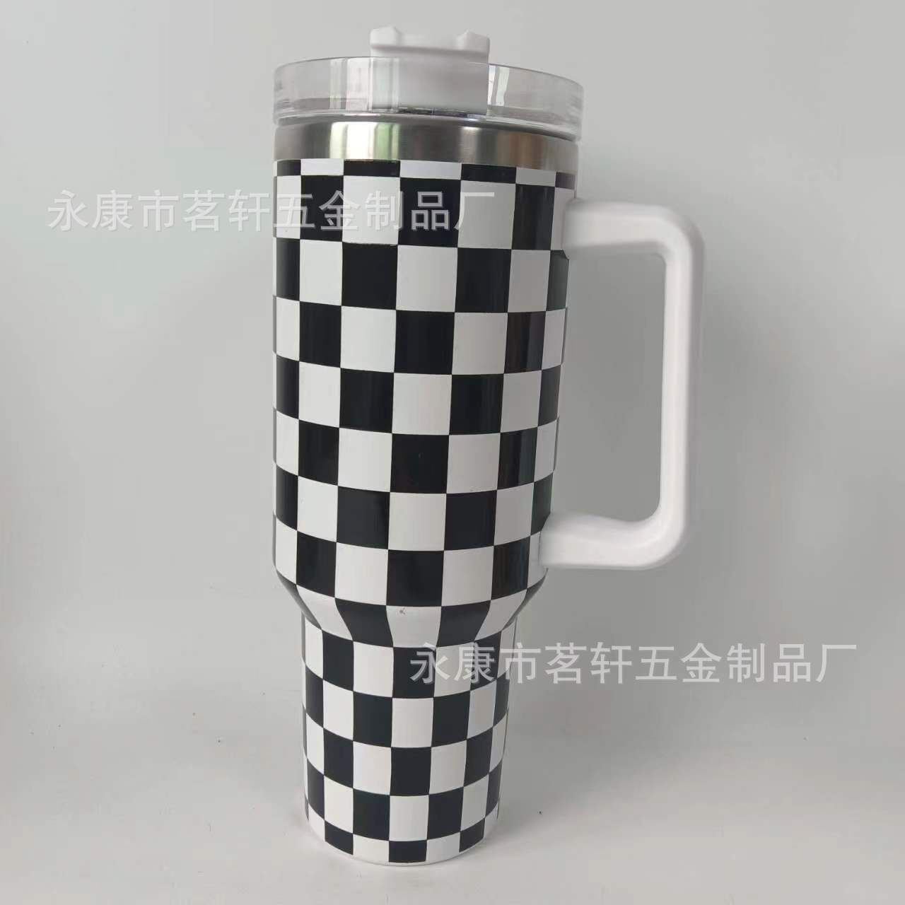 Wholesale Tumbler Stainless Steel Double-layer Insulation 40oz Checkerboard Handle Ice Cup