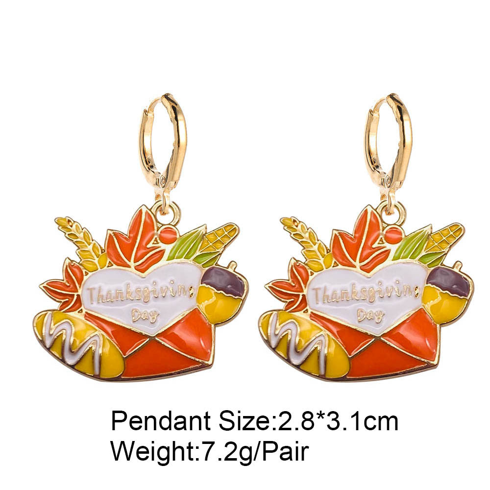 Wholesale Thanksgiving Turkey Pumpkin Maple Leaf Chinese Restaurant Earrings
