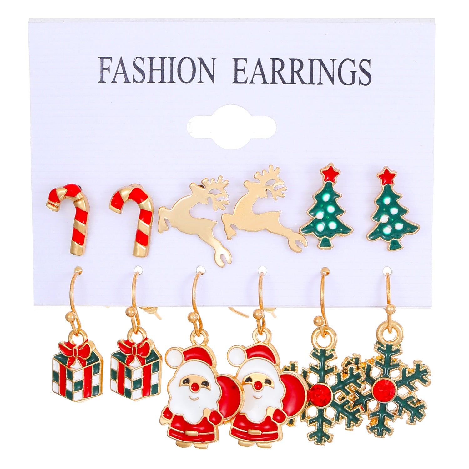 Wholesale Christmas Oil Drip Christmas Bell Elk Earrings Set