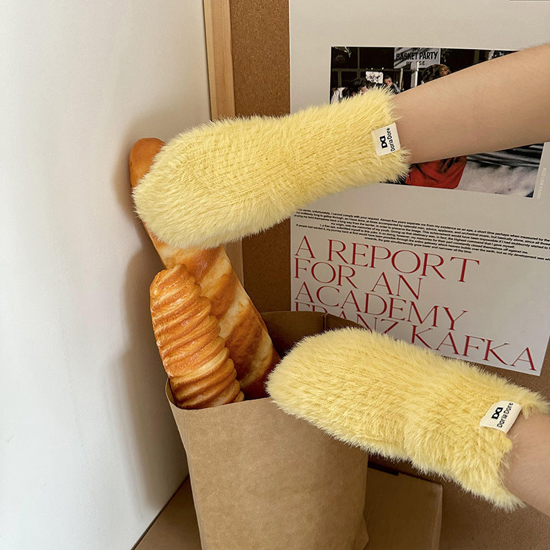 Wholesale Candy Colored Soft Glutinous Plush Autumn and Winter Thickened Mittens