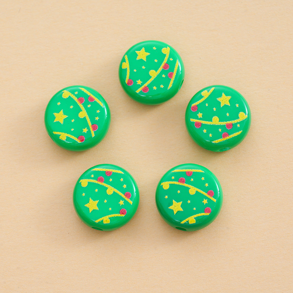 Wholesale 10pcs Christmas Series Printed Acrylic Disc Beads