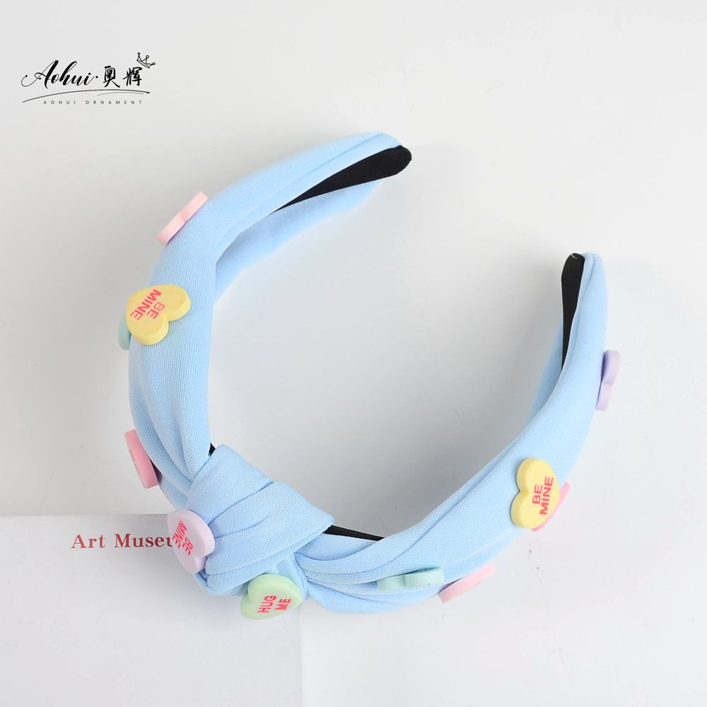 Wholesale red pink inlaid love Valentine's Day wide-brimmed knotted solid color hair accessories