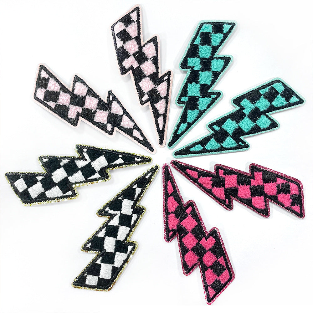 Wholesale Polyester Glitter Edge Iron On Embroidered Patch With Lightning Design For Casual Shoes And Hats