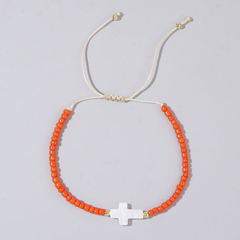 Wholesale Shell Cross Black Gallstone Beaded Bracelet