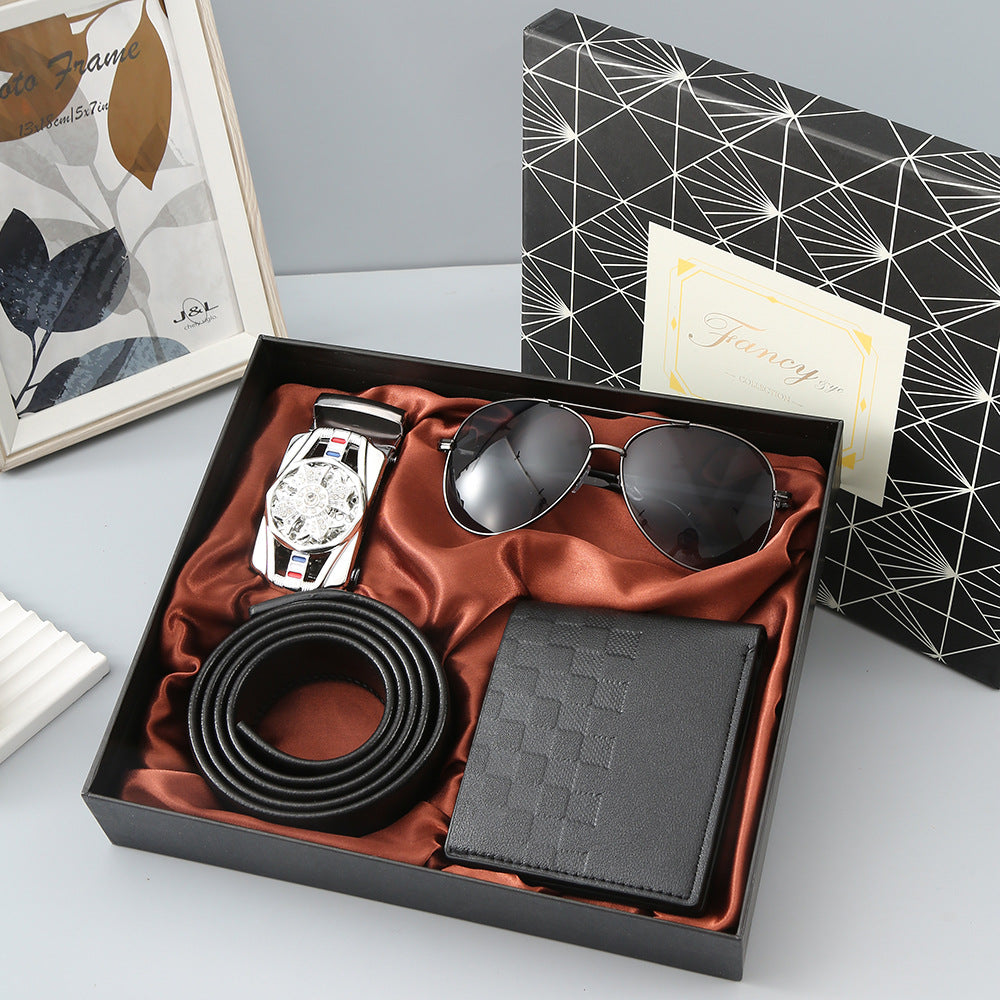 Wholesale Box Gift Men's Leather Belt Summer Sunglasses Fashion Wallet Practical Valentine's Day