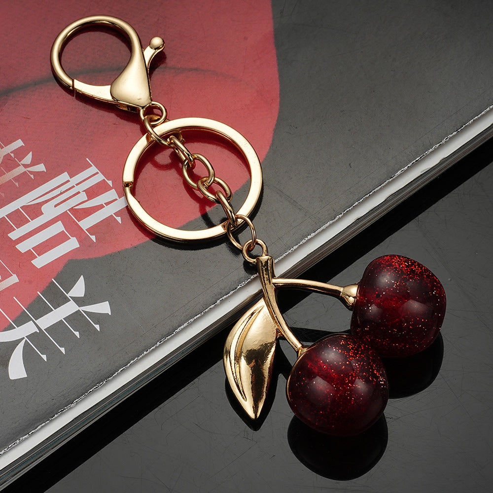 Wholesale Glitter transparent cherry fruit keychain accessories