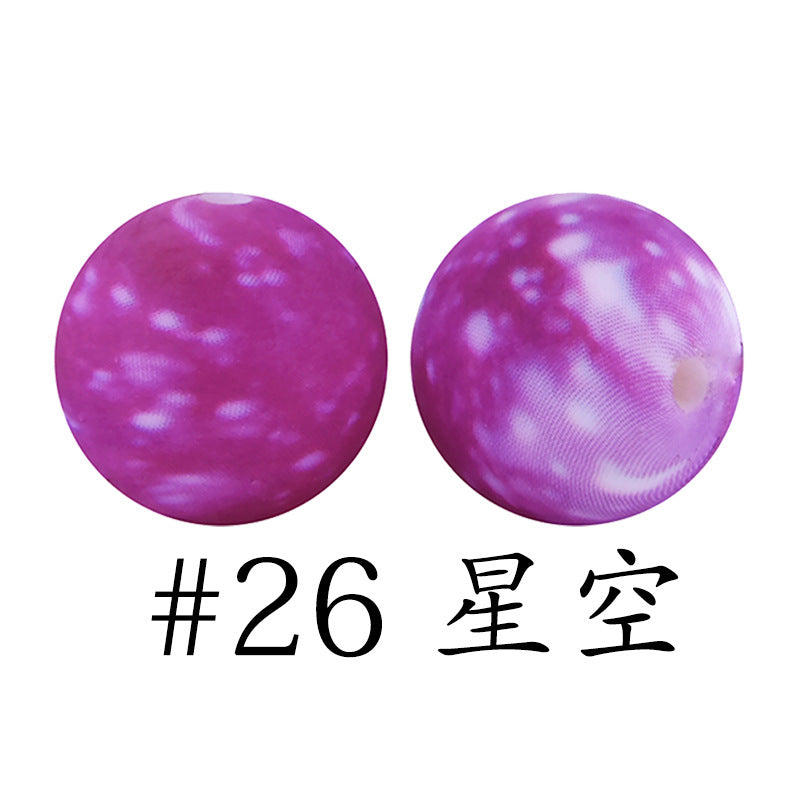 Wholesale 50pcs 16mm Print Silicone Beads Colorful Silicone Water Transfer Beads