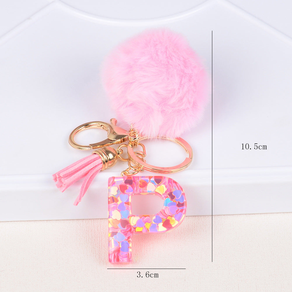 卸売人気のファーボールラブレター樹脂キーホルダー