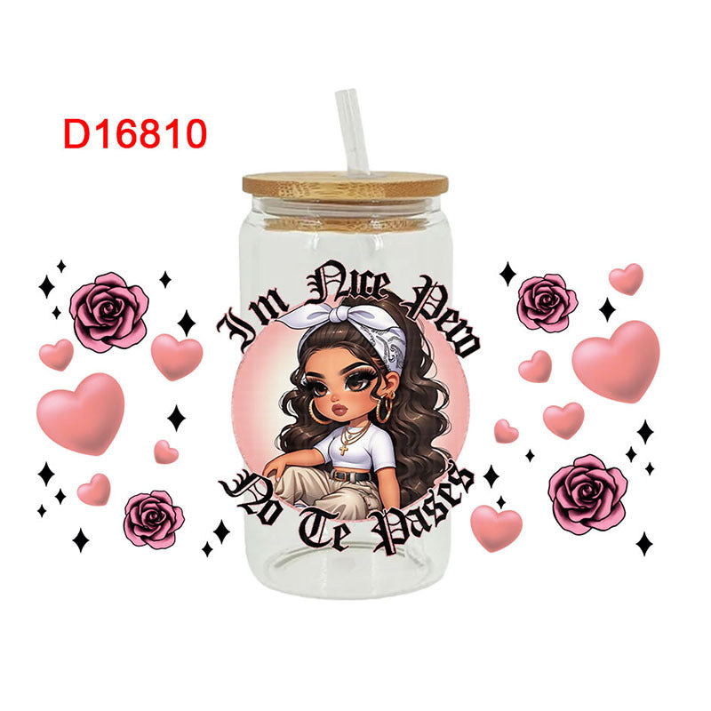 Wholesale Cartoon Cute Sweet Cool Girl Theme 16oz Cup UV DTF Wraps