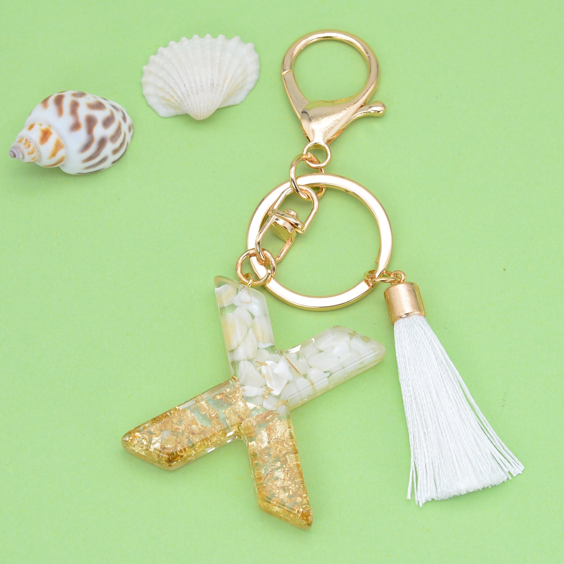 Wholesale White Tassel 26 Letter Crystal Resin Keychain