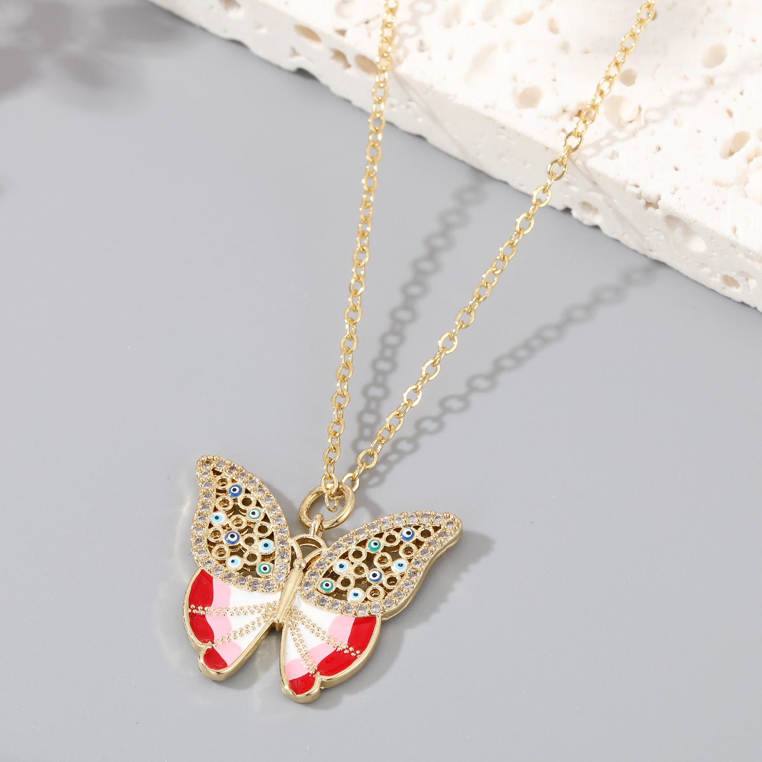 Wholesale Zirconia Butterfly Dragonfly Eyes Pendant Alloy Necklaces
