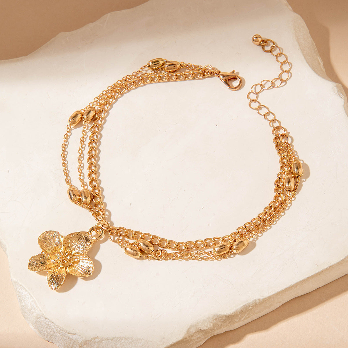 Wholesale Stylish 3D Five Petal Flower Anklet For Women Alloy Foot Chain Boutique Resale Jewelry Accessory