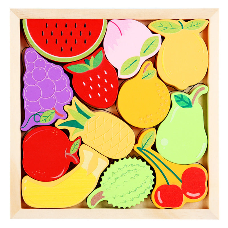 Wholesale Cartoon Animals Three-dimensional Wooden Fruits and Vegetables Transportation Puzzle Puzzle Board