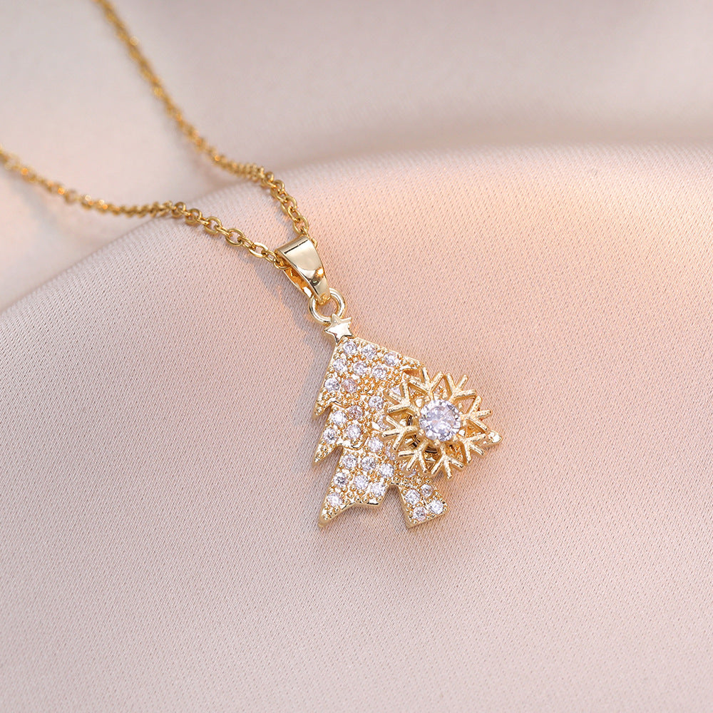 Wholesale Christmas Rotatable Snowflake Christmas Tree Micro-diamond Clavicle Necklace