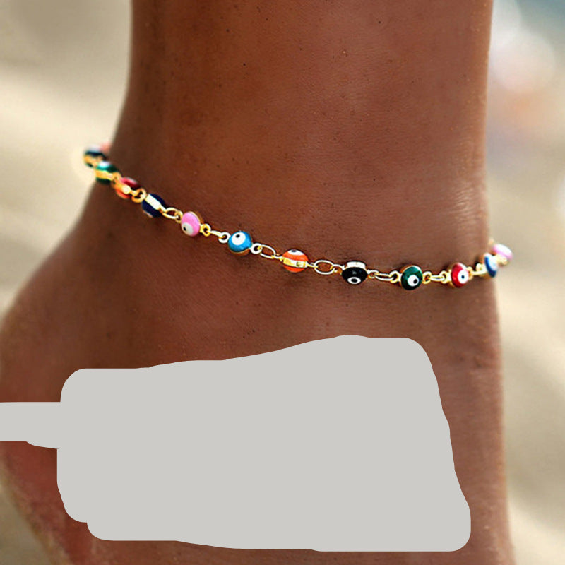 Wholesale Creative colorful eyes geometric chain beach anklet