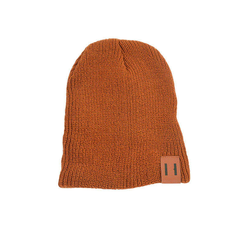 Wholesale Children's Leather Label Warm Ear Protection Knitted Wool Hat