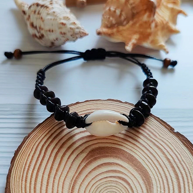 Wholesale Bohemian Handmade Woven Wood Beads Shell Bracelet