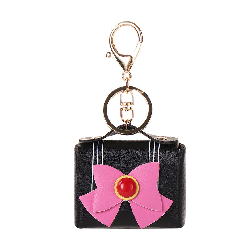 Wholesale Agate bow leather car key pendant earphone bag coin purse keychain