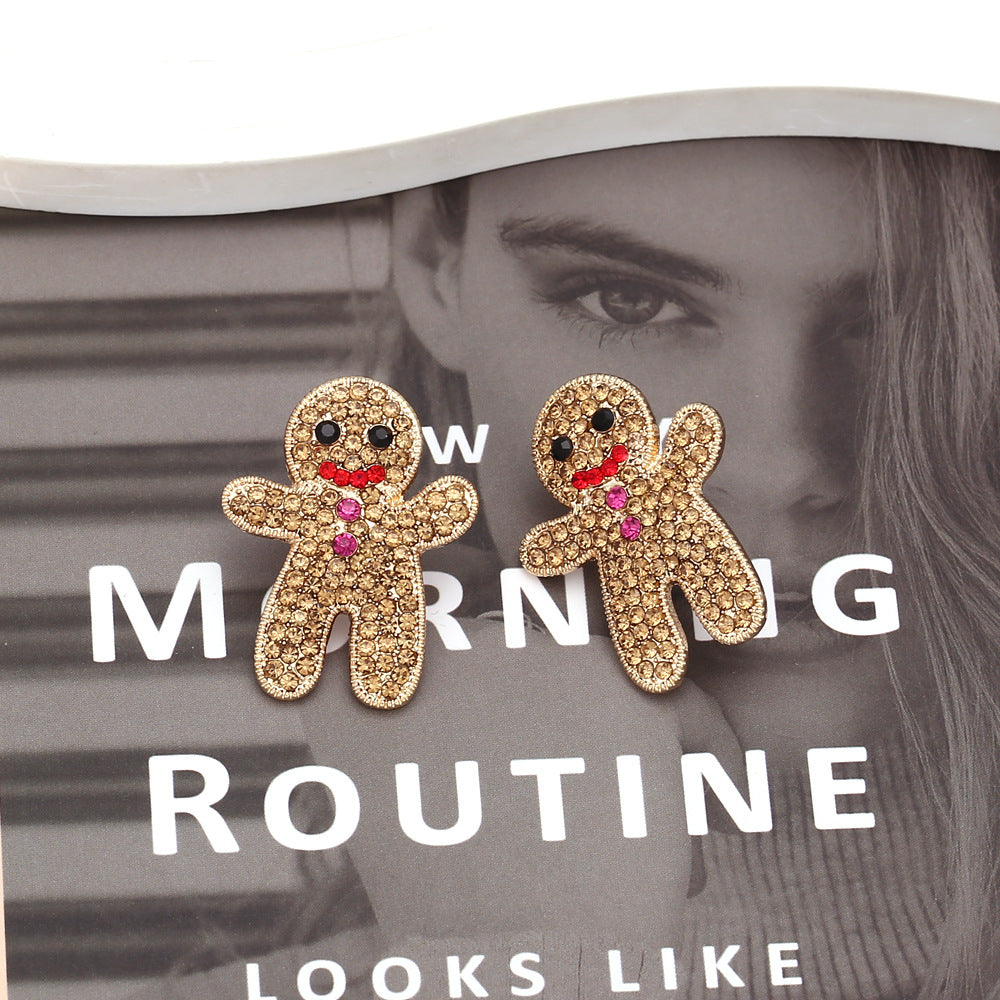 Wholesale Cute Full Diamond Christmas Gingerbread Man Earrings