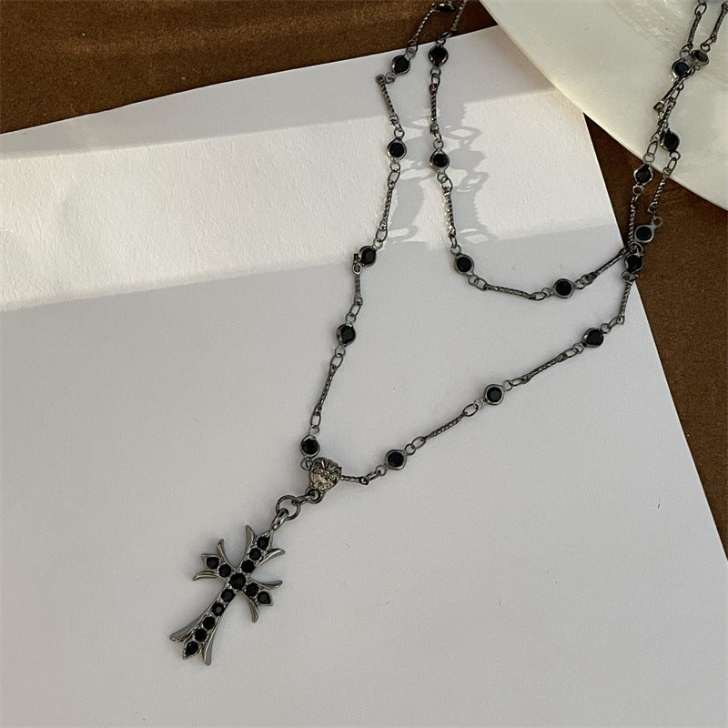 Wholesale Double Stacked Beaded Cross Pendant Alloy Necklaces
