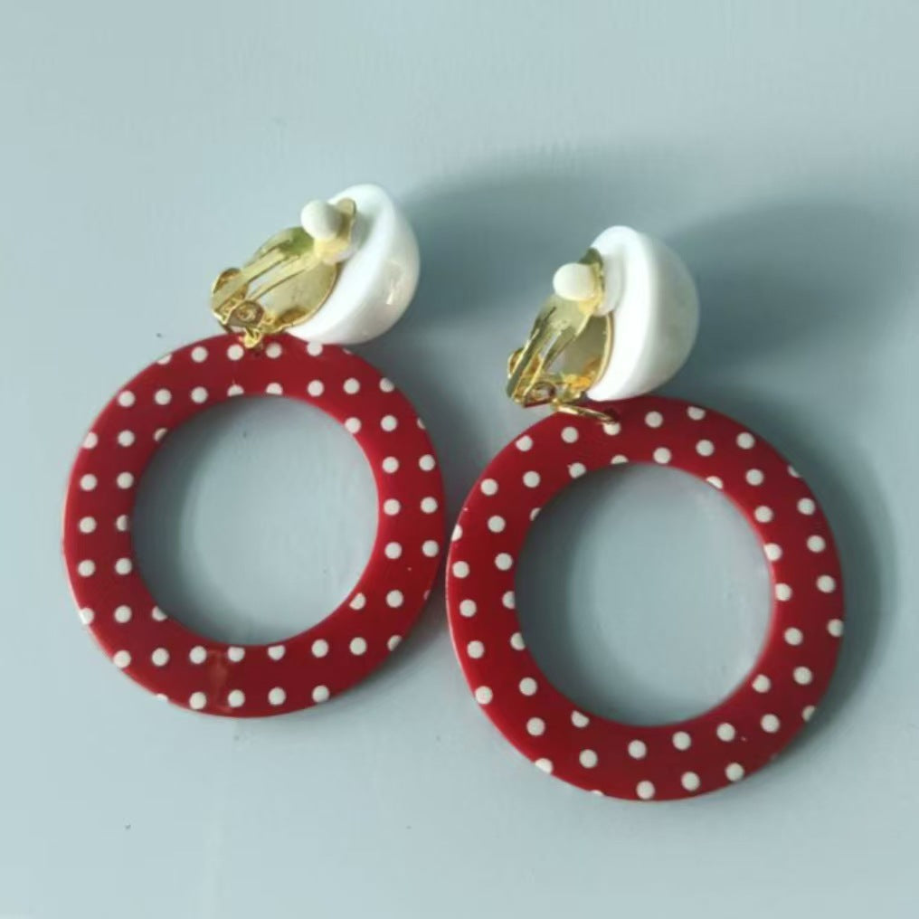 Wholesale Retro Hong Kong style red exaggerated polka dot large hoop earrings