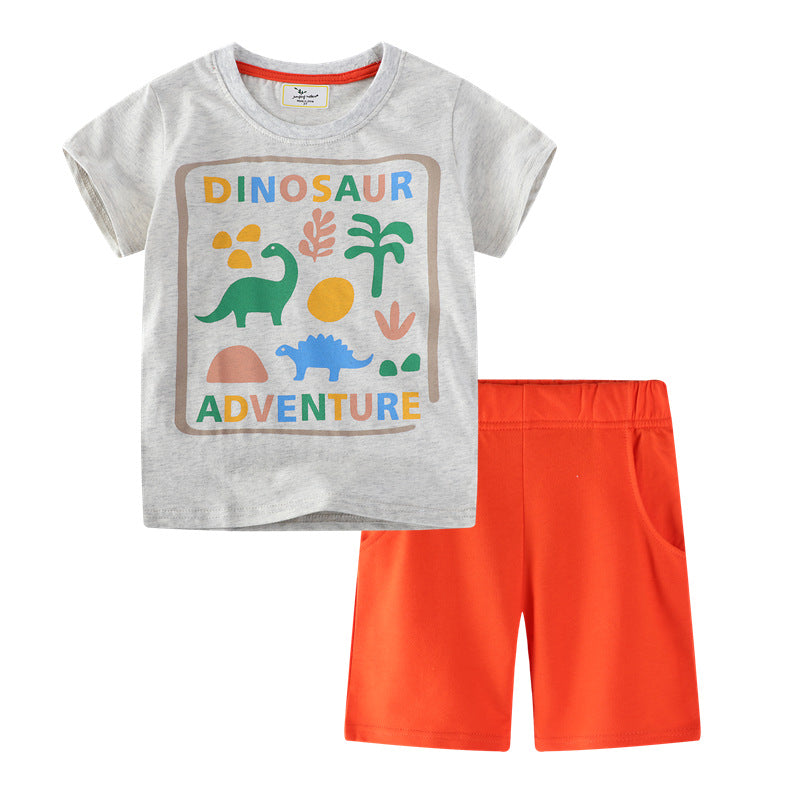Wholesale Boys Two Piece Summer Short Sleeve Shorts Set Trendy European American Style Casual Kids Outfit
