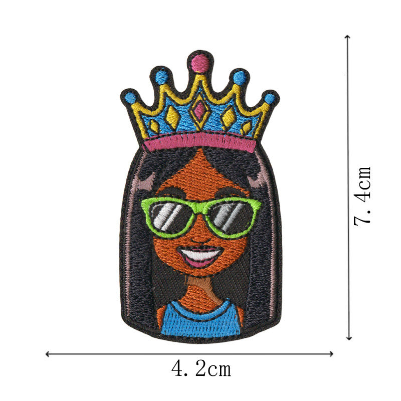 Wholesale Trendy Cartoon Black Girl Embroidered Patch Set Of 9 No Sew Adhesive Applique For Towels Clothing Bags DIY Craft Accessory