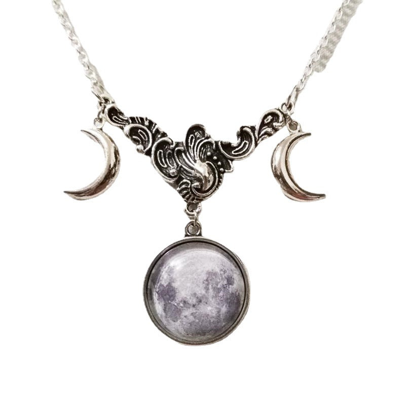 Wholesale  Triple Moon Goddess Crescent Crystal Glass Pendant Necklace Handmade Ladies Jewelry Gifts