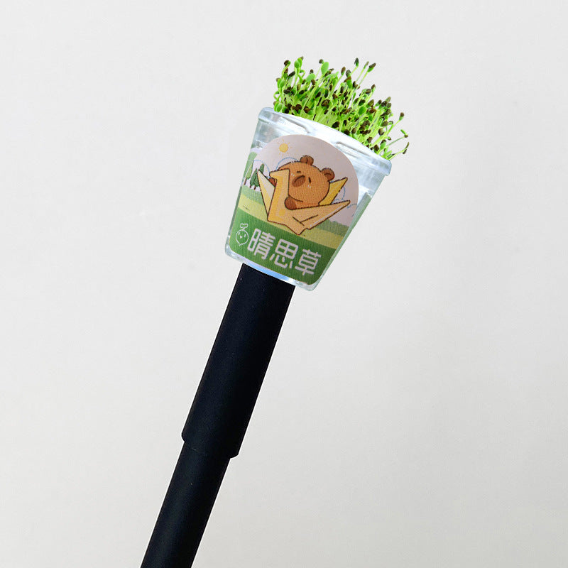 Wholesale 4pcs Creative Grass Pen Rich Flowers Black Gel Pen DIY Mini Potted Pen